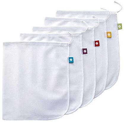 Wankd 5 Stück Wiederverwendbare Gemüsebeutel, umweltfreundliche Einkaufstaschen waschbar Einkaufsbeutel langlebig robust doppelt genähte Gemüsenetz mit Tara für Shopping Obst Gemüse Zero-Waste