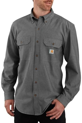 Carhartt Men's Original Fit Long Sleeve Work Utility Button Down Shirt, Black Chambray, XL Tall