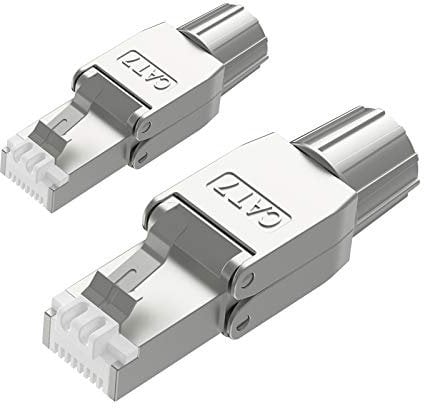 VCELINK RJ45 Stecker Werkzeuglos für Verlegekabel Cat7 Cat6A Netzwerkstecker Werkzeuglos Feldkonfektionierbarer LSA Geschirmt 10 Gbps 600MHz, 2 Stück