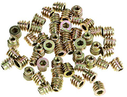 Boccole Filettate per Legno M4, 50PCS M4x8mm In lega di zinco con flangia esagonale Dado a vite Attacco esagonale Assortimento di dadi con inserto filettato per mobili in legno