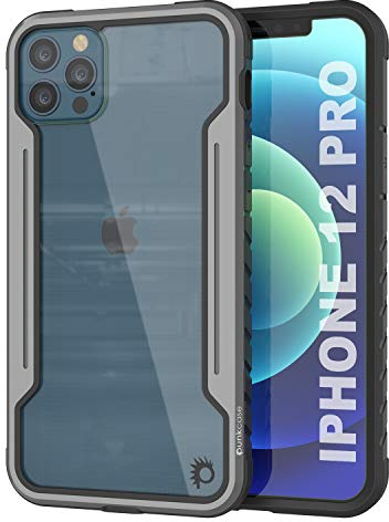 Punkcase Designed for iPhone 12 Pro [Armor Stealth Series] Protective Military Grade Cover W/Aluminum Frame [Clear Back] Ultimate Drop Protection for iPhone 12 Pro (6.1) (2020) (Grey-Black)