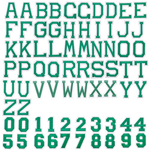 GORGECRAFT 72Pcs 5cm Iron on Letters Numbers Patches Green Embroidered Patches Alphabet A-Z Numbers 0-9 Applique Sewing on Patches for Christmas Clothes Hats Socks Shoes Bags Embellishments DIY Crafts