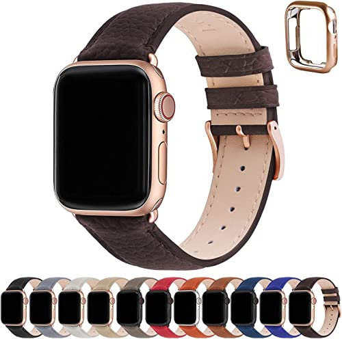 Fullmosa Compatible with Apple Watch Straps 40mm 42mm (Series 11/10) 41mm 38mm, Leather iWatch Bands for iWatch SE 3 2 1 Series 11 10 9 8 7 6 5 4 for Women Men, Ebene Brown+Rose Gold Aluminium Buckle