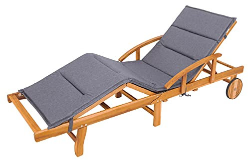 HOBBYGARDEN Auflagen für Deckchair, Kissen für Liegenauflage, Gartenliege Auflage, Polsterauflage für Sonnenliege, Produktabmessung: 185x56x4 cm, Navy blau