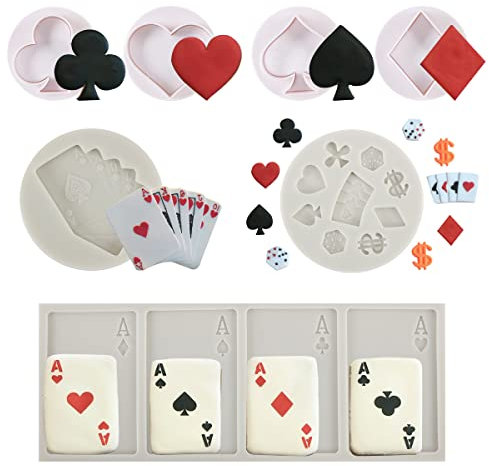 Silikon-Fondant-Stempel-Set, Poker-Herz, Diamant-Spaten, Club, Cupcake-Topper, Form für Las Vegas, Casino-Nacht, Casino-Geburtstagsparty-Dekorationen