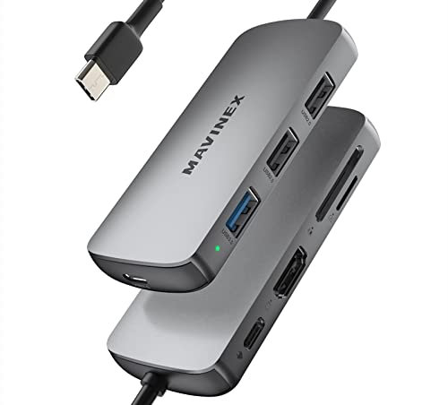 Hub USB C HDMI 4K, 8 en 1 Adaptateur USB C MAVINEX I, PD 100W, Port de Données USB-C 5 Gbit/s, Port USB 3.0, Port USB 2.0 MicroSD/TF, Station d'accueil Ethernet de Type C pour MacBook Pro Air XPS