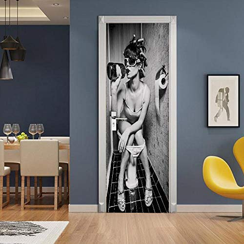 VIRANDA Türtapete 3D Selbstklebend TürPoster - Toilette Frau - Fototapete Türfolie Abnehmbar Wandtapete PVC Wasserdichte Schlafzimmer Türaufkleber 86 x 200 cm