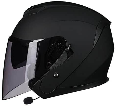 LHBM Casque de Moto Jet Adultes Ouvert Double Visière, Micro Intégré, ECE H, Taille M=57-58cm