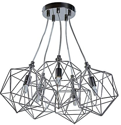 MiniSun | Industrial 5 Way Geometric Chrome Wire Basket Cage Ceiling Pendant Light Fitting | Pendant Lights, Home Décor & Improvement Essential