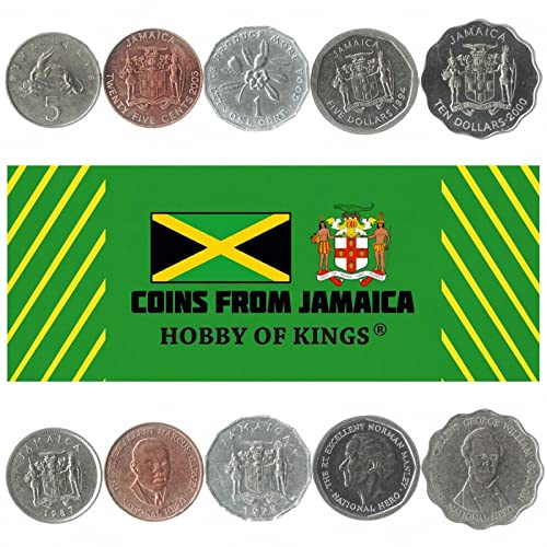 Jamaica 5 Mixed Coins | 1 Cent to 10 Dollars | Jamaica Currency Since 1969