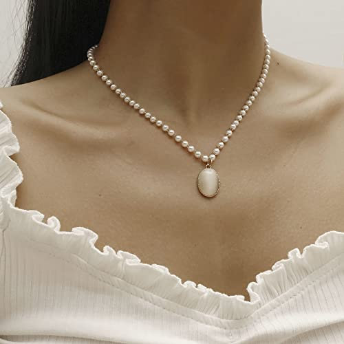 TseenYi Perlenkette Choker Halskette Gold Opal Anhänger Halskette Vintage Perlenkette Perlenkette Brautkette Kettenschmuck Für Frauen Und Mädchen Geschenke