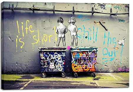 Wieco Art Leinwanddruck Life is Short Chill the Duck Out, Banksy Boys, Kunstdruck, Reproduktion, Graffiti-Poster, Druck auf Leinwand, Wandkunst für Schlafzimmer, Zuhause, Büro, Dekorationen