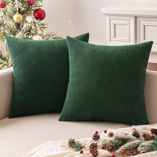 MIULEE 2er Set Kissenbezüge Weihnachtstag Dekokissen Körnig Dekorativ Kissenbezug Kissenhülle Sofakissen Deko Bezug Weich Zierkissen Kissen für Wohnzimmer Schlafzimmer 40x40cm Dunkelgrün