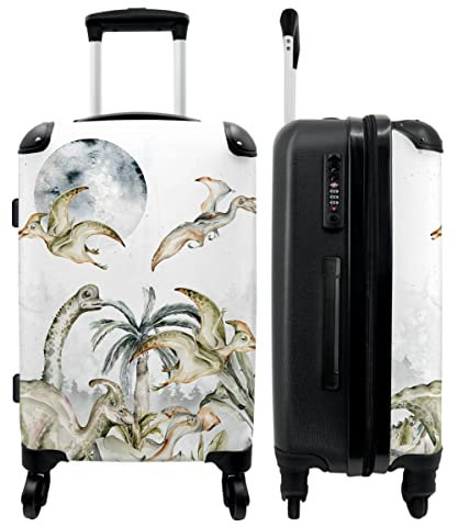 NoBoringSuitcases.com® Kinder Reisekoffer Jungen Koffer Fürs Gepäck Hartschalenkoffer Groß Geschenk - Dino - Dschungel - Mond - 67x43x25cm