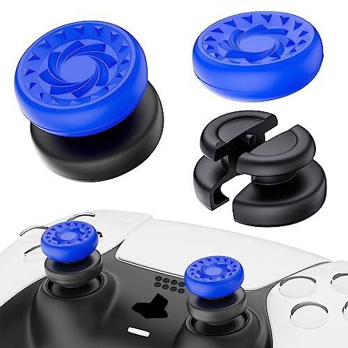 PlayRealm Thumbstick-Verlängerung und Silikon-Griffabdeckung, kein Herunterfallen, 2 Sets für PS5 & PS4 Controller (Whirl Dunkelblau)