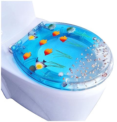Buhelyc Wc-Sitz, Runder Toilettensitz mit GeräUschlosem SchließEn, Verstellbare Scharniere, Toilettensitz mit 3D-Motiv, Verstellbare Scharniere, mit Abesenkautomatik, Ozean, O/U/V-Form(Color:A)