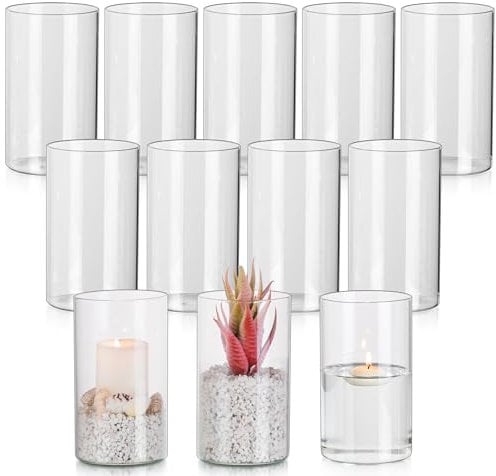 Glasseam Hurricane Porte - Bougie en Verre pour Bougie Colonne Porte - Bougie Colonne pour Salon Porte - Bougie Dîner Cylindrique 12 pour Bougie De Barre De Voeux De Lampe À Thé Vase Transparent pour