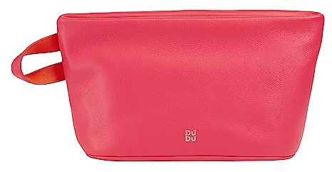 DUDU Leder Kosmetiktasche mit Reißverschluss, große Kosmetiktasche in leuchtenden Farben, ideal für Reisen, Fitnessstudio, Spa, Wasserabweisende Innenausstattung Himbeere