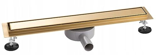 Granitan Edelstahl-Linienablauf, 60 cm Gold, Komplett-Set mit extra flachem Ablauf, Geruchssperre und Matte - Bodenablauf - komplett mit Bodenverankerung