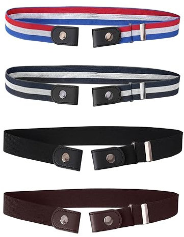 SKHAOVS 4 Stück Elastischer Gürtel,Gürtel Ohne Schnalle für Männer Frauen,Justierbarer Gürtel,Keine Schnalle Unsichtbarer Gürtel,Kleid Jeans Gürtel,Bequem Nicht Eng Unisex Gürtel (4 Stück)