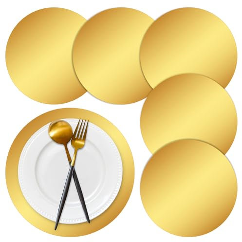 Datyiiha 50 Stück Gold Papier Tischsets Runde Einweg Glitzer Tischmatten Spiegelfolie Dekorative Tischsets für Hochzeit Urlaub Party Weihnachten Esstisch Dekor