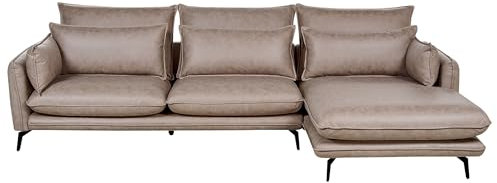 Beliani Ecksofa 3-Sitzer Kunstwildleder braun linksseitig L-Form Schwarze Beine Gallo