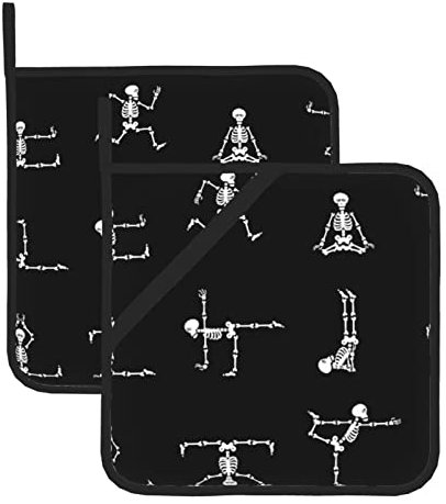 Quadratische Hitzeschutz-Yoga-Topflappen mit Totenkopf-Motiv, 2 Stück, Mikrowellen-Handschuhe – wesentliche hitzebeständige Ofenhandschuhe
