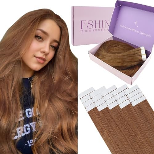 Fshine Echthaar Extensions Tape Haarverlängerungen Rotbraun Tape in Extensions Echthaar 35cm 50g 20 Stücke Farbe 330