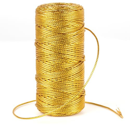 ZDNT Rotoli Filo d'oro Spago Dorato,Rotoli di cordoncino oro metallizzato,1.5mm Spago Dorato per Decorazioni Tinsel Corda per Artigianato,Decorazione di Natale,Confezioni Regalo,Hobby Creativi
