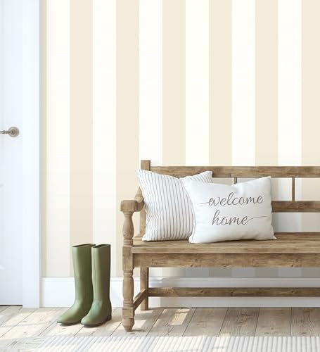GAULAN 680247 Papier peint vinyle lavable à larges rayures beige et blanches texturées en relief pour mur pièce salon cuisine bain chambre couloir - Rouleaux de 10 m x 0,53 m