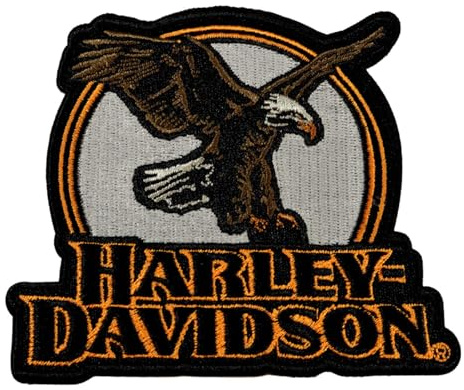 Harley-Davidson Parche bordado de ojo de águila para coser, color negro, Negro -, 4 x 3.5