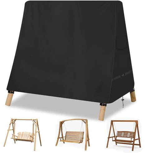 YMPPMKN A-Rahmen-Schaukelabdeckung Schwerlast 600D Oxford Gewebe mit Schnallen und Kordelzug, Wasserdicht, Winddicht, UV-Beständiges Hollywoodschaukel Abdeckung Spitzdach (200 * 140cm,Schwarz)