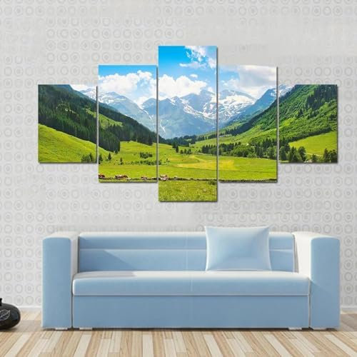 POECE Leinwand Wanddekoration Malerei 5 Stück Leinwand Landschaft mit den Alpen Österreich Bilder Leinwanddrucke 5 Teiliges Wandbild 5 Teilig Leinwand Wanddeko Wohnzimmer Wohnkultur-Ungerahmt