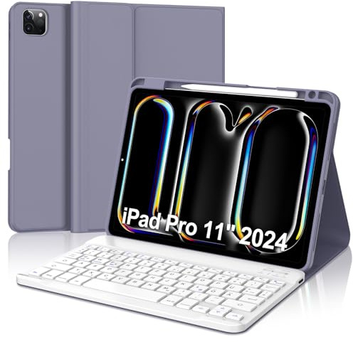 IVEOPPE Hülle mit Tastatur für iPad Pro 11 M5 2025/M4 2024, Deutsches QWERTZ Layout, Magnetisch Abnehmbare Bluetooth Tastatur für iPad Pro 11 Zoll M5/M4 (2025/2024), Lila