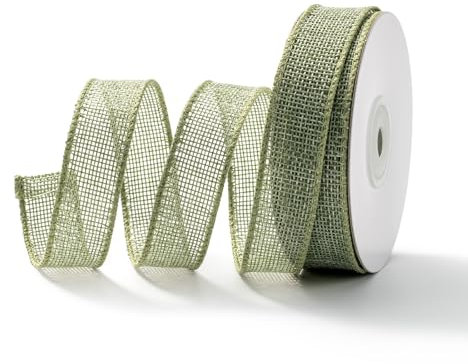 MORSUNBELA Geschenkband Breit Grün Juteband mit Draht Schleifenband Salbeigrün Seidenband Jute Dekoband mit Drahtkante 2,5 cm x 9 m