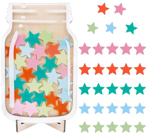 ONECK Belohnungsglas für Kinder mit 30 Sternen, Belohnungssystem Klassenzimmer Große Belohnungsgläser für Gutes Benehmen Reward Jar Sterne Anreizglas aus Holz für Gebrauch zu Hauseund in der Schule
