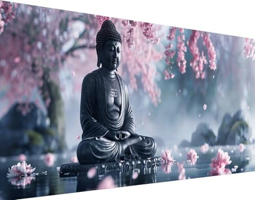 5D Diamond Painting Buddha-Statue Diamant Painting Bilder, Blume Diamond Painting Erwachsene Kinder DIY Stickerei Kreuzstich Basteln Diamond Painting XXL 50x100cm, für Wand Zimmer Deko Geschenk 9-3