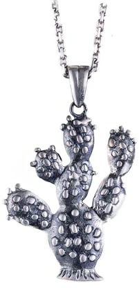 KAMBO Collar con colgante de cactus de plata de ley 925, joyería hecha a mano inspirada en el desierto, dije minimalista bohemio, regalo para los amantes de la naturaleza, mediano, plata de ley, sin