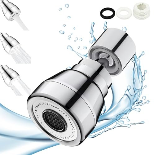 Kitchen Tap Spray Head - 360° Swivel Spout Kitchen Sink Tap, Tap Faucet Attachment Spray with 3 Functions Modes, Replacement Tap Aerator Sprayer Accessories, Faucet Extender for Kitchen Sink (Short)