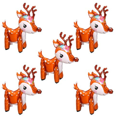 XNHIU 5 Stück Rentier-Ballon, Weihnachtsfeier-Dekorationen, Hirsch-Folienballon, Rentier, Tier-Ballon, für Weihnachtsfeier, Geburtstagsparty, Zubehör