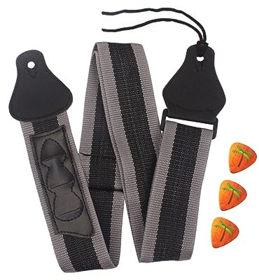 Vaguelly Guitar Strap Bass Strap 3 Pick Holder Guitar Belt Leather Ends for Electric Acoustic Bass M43