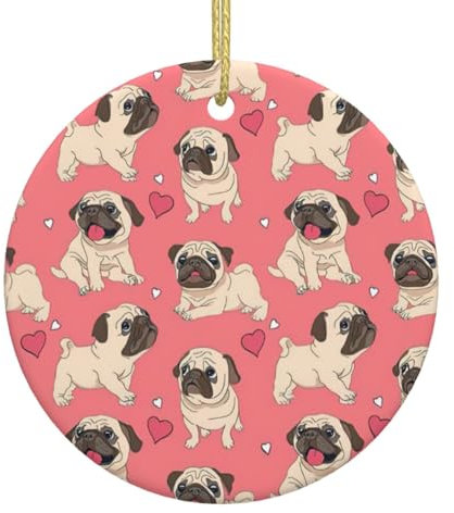 Weihnachtsbaum mit Mops-Motiv, Keramik, zum Aufhängen, rund, Dekoration, geeignet für verschiedene Aktivitäten