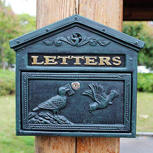 Mailbox Small Birds Design Locking Mails Drop Box Wall-Mounted, Vintage Letters Mailbox for Garden Fence, Older House & Brick Church