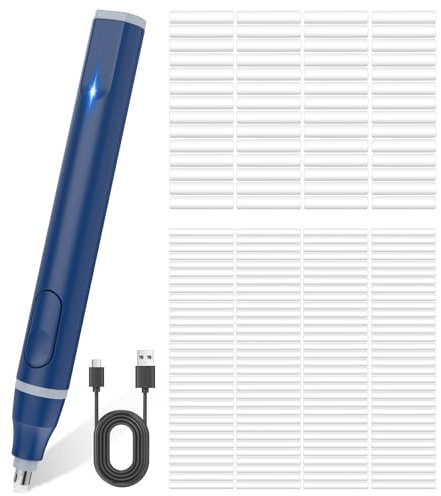 Cuteefun Borrador Eléctrico, Goma de Borrar Recargable USB C con 220 Recambios de Borrador, 2 Tamaños de Borrador, Goma Electrica de Agarre CóModo para Artistas, Estudiantes, Ingenieros, Azul