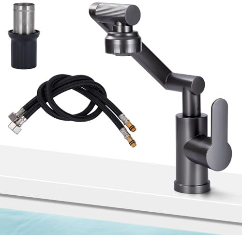 Mitigeur de Lavabo Pivotant à 360° Robinet Cuisine Rabattable Flexible Robinet Cuisine Réglable Chaud et Froid 2 Modes de Pulvérisation Noir