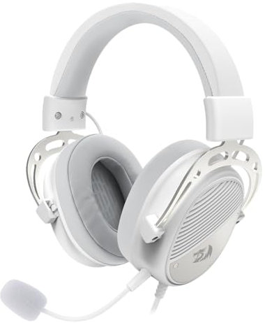 Redragon H730 USB Wired Gaming Headset - 53mm Drivers, 360° Spatial Sound, Detachable Noise-Canceling Microphone, Magnetic Replaceable Ear Cushions, Over-Ear Headphones Works for PC/PS4/PS5, White
