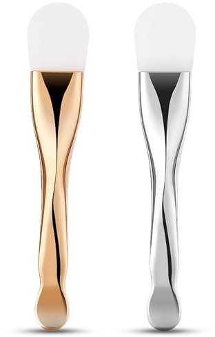 2 Pcs Face Mask Brush Silicone, Face Mask Brushes Facial Mud Mask Applicator, Hairless Silicone Cosmetic Scrapers, for Mud, Clay, Charcoal Mixed Mask Make Up Tools, Gold&Silver