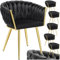 tectake® Samt Stuhl, Schalenstuhl mit Armlehne in Knoten Optik, Esszimmerstühle, Sessel modern für Wohnzimmer, Esszimmer, als Küchenstühle, für Schminktisch, Dining Chair Set - Schwarz/Gold, 6er Set