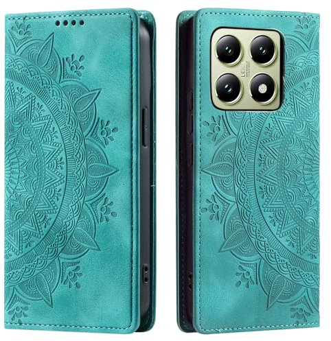 CASEONJAN Funda para Xiaomi 14T, Funda Tapa Libro Movil Carcasa PU Cuero [Ranura para Tarjeta], Flip Case Cover Billetera Carcasa para Xiaomi 14T 5G (Vintage Verde)