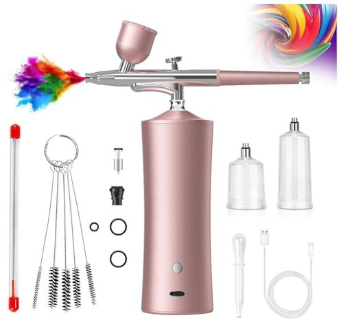Rfeeuubft Airbrush Kit with Air Compressor Cordless Airbrush Set for Makeup Model Painting Nail Art Cake Decor Barber B